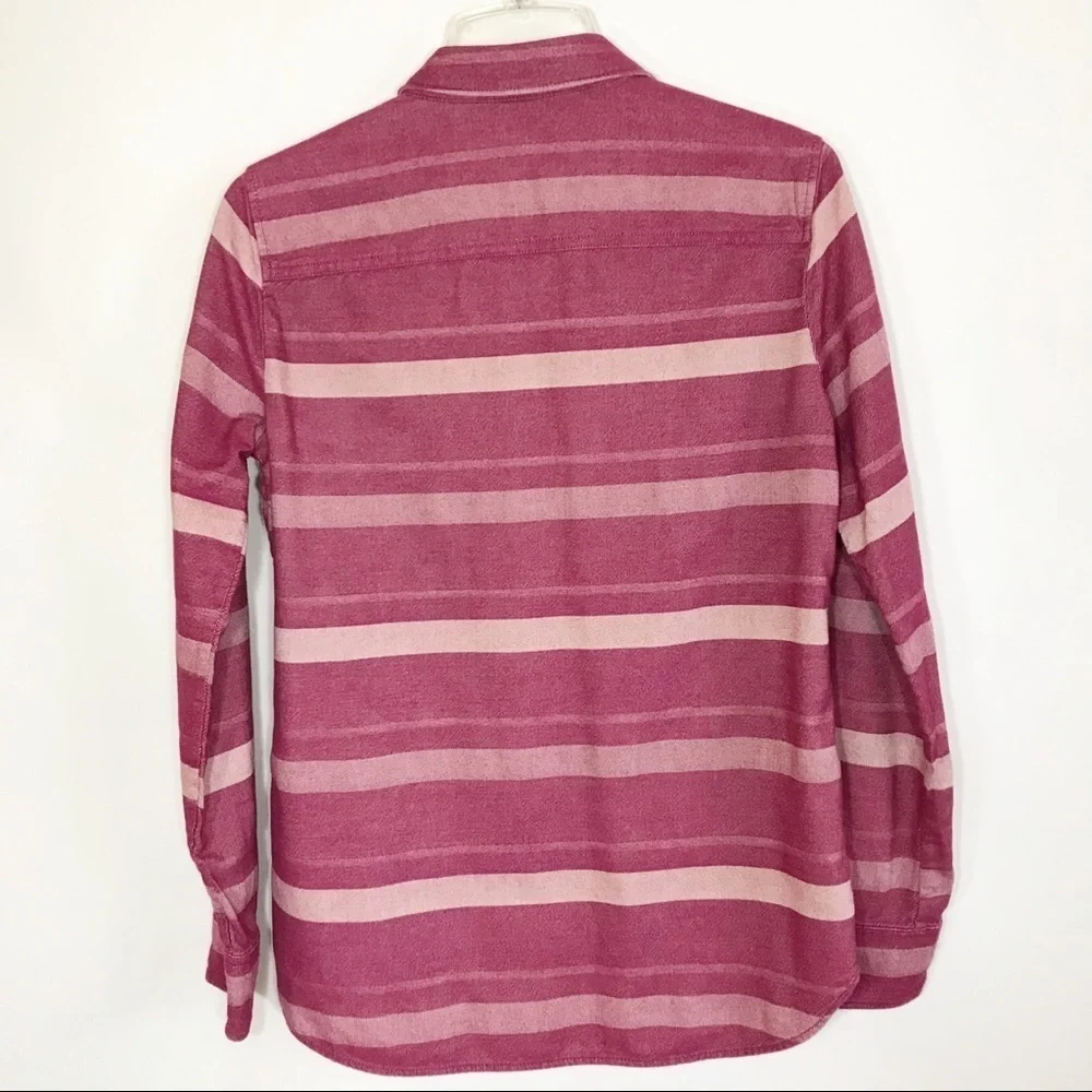J. Crew Pink Red Striped Heavy Weight Flannel Button Down Shirt Size Small - Picture 2 of 8